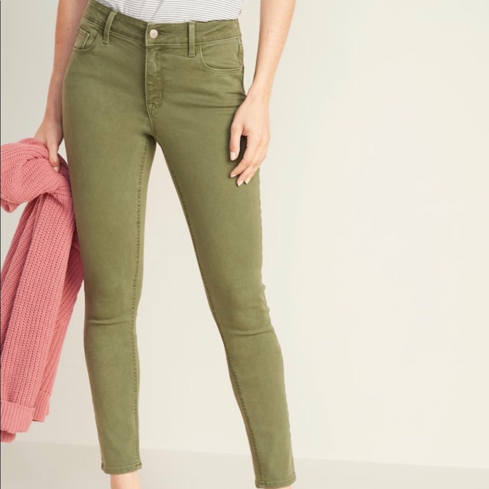 Old Navy Mid-Rise Rockstar Olive Green Jeans